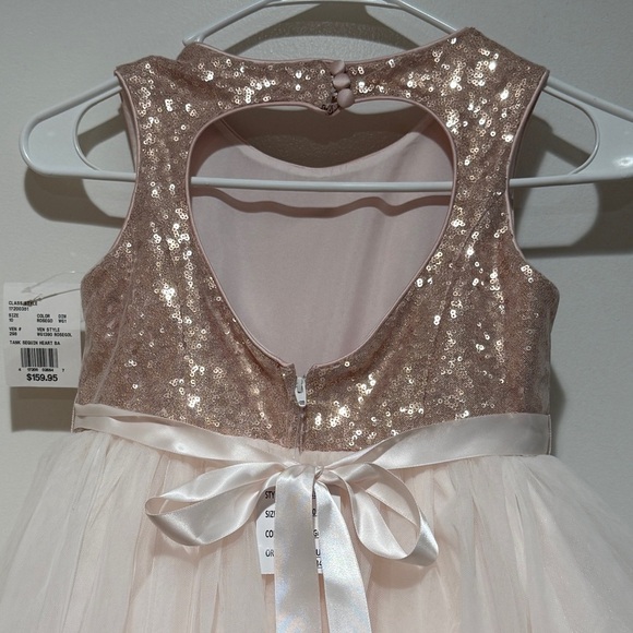 New David’s Bridal Flower Girl Tulle Dress Tie Waist Sz 10 Open Back Rose Gold - Picture 6 of 12